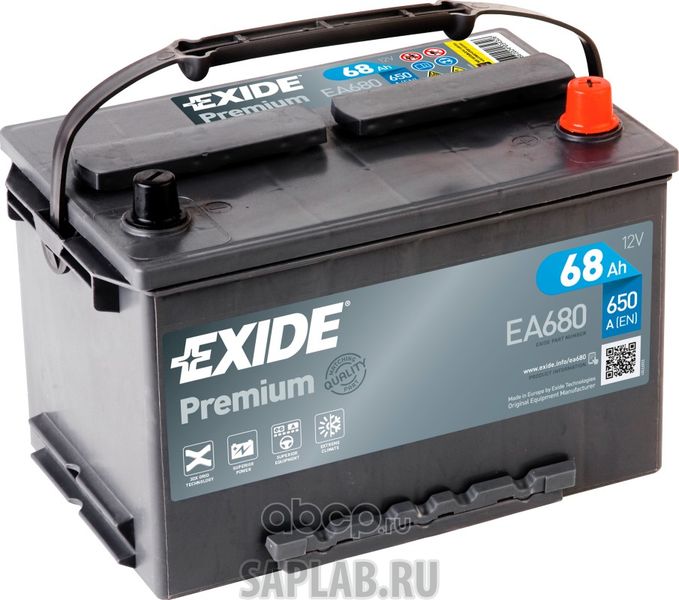 Купить EXIDE EA680 Аккумулятор Premium 12v 68ah 650a 277х175х190 Полярность Etn0 Клемы En Крепление B13/Adapt